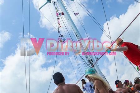 Going topless at the Dirty Vibes party catamaran cruise. 
